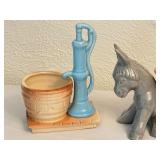 K - Set of 2 Vintage 1948 Ceramic Planters - Donkey and Water Pump Designs