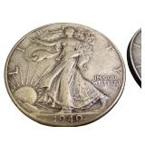 Pair of 1940 and 1940-S Walking Liberty Half Dollar Coins