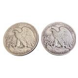 Pair of 1940 and 1940-S Walking Liberty Half Dollar Coins