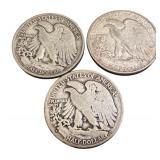 Set of 3 1941 Walking Liberty Half Dollars - 2 Denver, 1 San Francisco Mint Marks