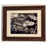 LBR - Vintage Framed Black-and-White Gambling Scene Photographic Print