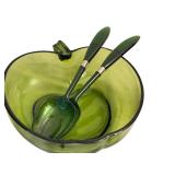Vintage Hazel Atlas Apple Shaped Salad Serving Set with Bowl and Utensils