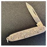 Vintage Sterling Silver Pocket Knife with Ornate Engraving