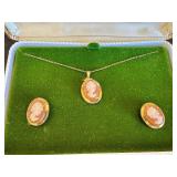 Curtis Creation Vintage Gold Filled Hand Carved Cameo Necklace and Earrings Set