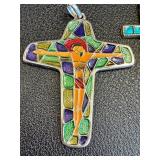 Set of 3 Cross Pendants Including Stained Glass and Mosaic Designs