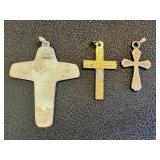Set of 3 Cross Pendants Including Stained Glass and Mosaic Designs