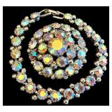 Weiss Vintage Aurora Borealis Rhinestone Brooch and Bracelet Set
