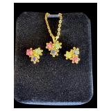 Vintage Gold-Filled Necklace and Earring Set with Colorful Stones