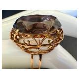14k Gold Smokey Quartz Ring Size 6 Ornate Setting