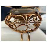 14k Gold Smokey Quartz Ring Size 6 Ornate Setting