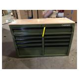 Husky 46 in. W x 18.1 in. D 9-Drawer Army Green Mobile Workbench Cabinet with Solid Wood Top  Damaged Customer Returns See Pictures