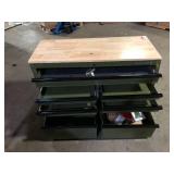 Husky 46 in. W x 18.1 in. D 9-Drawer Army Green Mobile Workbench Cabinet with Solid Wood Top  Damaged Customer Returns See Pictures