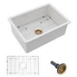 LORDEAR 27 in. W x 19 in. D Undermount Single Bowl Ceramic Kitchen Sink with Bottom Grid    Customer Returns See Pictures