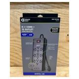 Commercial Electric 6 ft. 12-Outlet Black Surge Protector with USB
