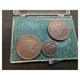 Three Coin Set: 1845 Large Cent, 1851 Large Cent, 1876 Seated Liberty Silver Dime
