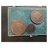 Three Coin Set: 1845 Large Cent, 1851 Large Cent, 1876 Seated Liberty Silver Dime