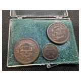Three Coin Set: 1845 Large Cent, 1851 Large Cent, 1876 Seated Liberty Silver Dime