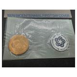 1974 and 1976 Bicentennial Commemorative Medals in Original PAckage with Commemorative Stamps
