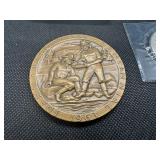 1963 2 1/2 Inch Idaho Territorial Centennial Medal w/ document; 1989 $5.00 Marshall Islands First Man on the Moon Coin