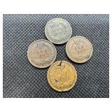 Four Indian Head Cents: 1898, 1902, 1905, and 1907  (1907 is damaged)