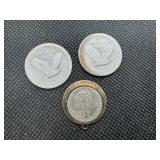 Two Silver Standing Liberty Quarters and a 1945 Mercury Dime Pendant