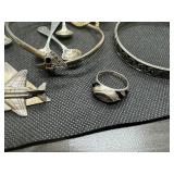 Grab Bag of Miscellaneous Jewelry, Pins, Vial of .999 Silver, 6 miniature silver spoons, ring, bracelets, other metal items