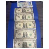 1970 Bermuda $1.00 Bill; 1988A $1.00 Dollar Bill; and Four 1963B $1.00 Bills--6 total notes