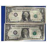 1970 Bermuda $1.00 Bill; 1988A $1.00 Dollar Bill; and Four 1963B $1.00 Bills--6 total notes