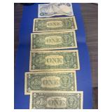 1970 Bermuda $1.00 Bill; 1988A $1.00 Dollar Bill; and Four 1963B $1.00 Bills--6 total notes