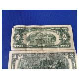 Three $2.00 Bills: 1963 Red Note and two 1976 Notes