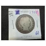 1905 Silver Barber Half Dollar
