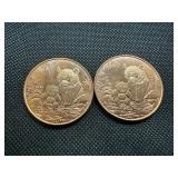 Two 2012 One OZ .999 Copper Rounds Panda Design