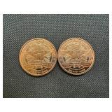 Two 2012 One OZ .999 Copper Rounds Panda Design