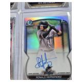 Lot of 4 Baseball Cards Featuring Ben Metzinger, Ronald Hernandez 294/499, Hendry Chivilli, and Michael Mercado with Autographs