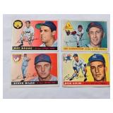 Lot of 4 Vintage Topps 1955 Baseball Cards Featuring Ray Boone, Joe Cunningham, Steve Bilko, and Bob Grim