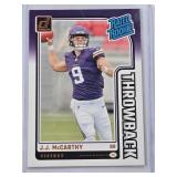J.J. McCarthy Rookie 2024 Panini Donruss Rated Rookie Throwback #2 - Minnesota Vikings Football Card