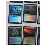 Magic: The Gathering Foil Cards Including Copycrook, Depth Defiler, and Reflective Golem with copyright years including 2021 and 2024