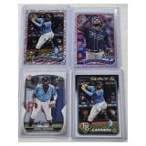 Lot of 4 Junior Caminero Rookie Cards including Topps and Topps Chrome Refractors, 1st Bowman