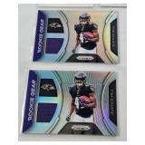 Lot of 6 NFL Relic Cards Including  Anthony Schwartz Rookie Materials, Ihmir Smith-MarsetteRookie Materials, Justice Hill Rookie Gear, Hunter Renfroe, and Chase Young Absolute Hoggs