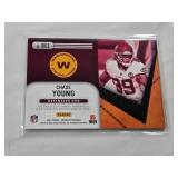 Lot of 6 NFL Relic Cards Including  Anthony Schwartz Rookie Materials, Ihmir Smith-MarsetteRookie Materials, Justice Hill Rookie Gear, Hunter Renfroe, and Chase Young Absolute Hoggs