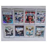 Lot of 8 Baseball Cards All in Magnetic One Touch Cases Featuring Sean Newcomb, Will Craig, Jose Soriano, Cal Conley, and Carlos Cortes with Autographs