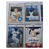 Lot of 8 Baseball Cards in Magnetic One Touches with Chance Adams, Dennis Santana, Blake Rutherford, Julio Pablo Martinez, Jackie Bradley Jr., Jason Jennings, Jordon Montgomery, and Jakson Reetz. Incl