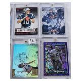 Lot of 8 Football Cards with 7 in Magnetic One Touch Cases Featuring Jimmy Garoppolo Rookie, Xavier Worthy, Jason Sehorn, Jason Kelce, Chris Spielman
