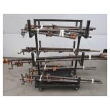 ROLLING RACK WITH 18 ASSORTED SIZED WOOD CLAMPS