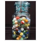 VINTAGE MARBLES / BLUE BALL IDEAL LIDDED JAR