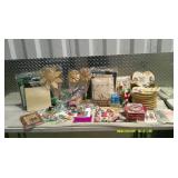 Tote full of crafting supplies.