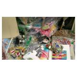 Tote full of crafting supplies.