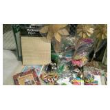 Tote full of crafting supplies.