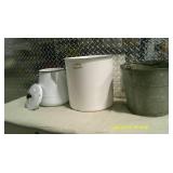 Enameled/ Porcelain Coated Pail, Coffee Pot and Steel Pail