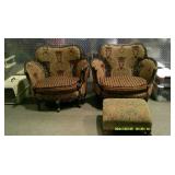 Victorian Styled Rose Themed Chairs & Ottoman
